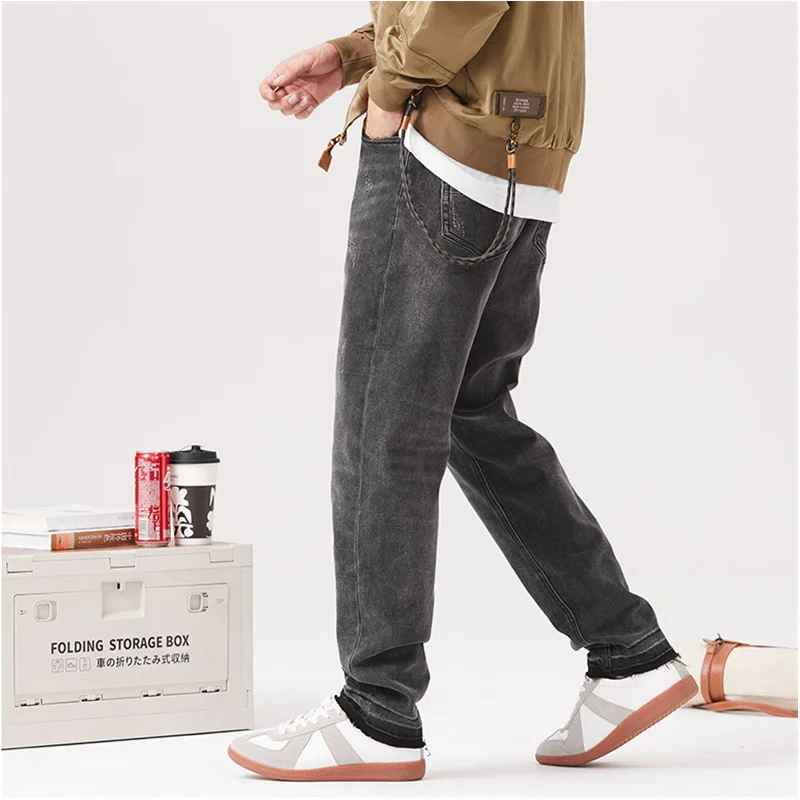 Men Clothing New Pattern Vintage Broad Leg Black Jeans Straight Cylinder Large  Loose Mopping The Floor Trousers Autumn Female