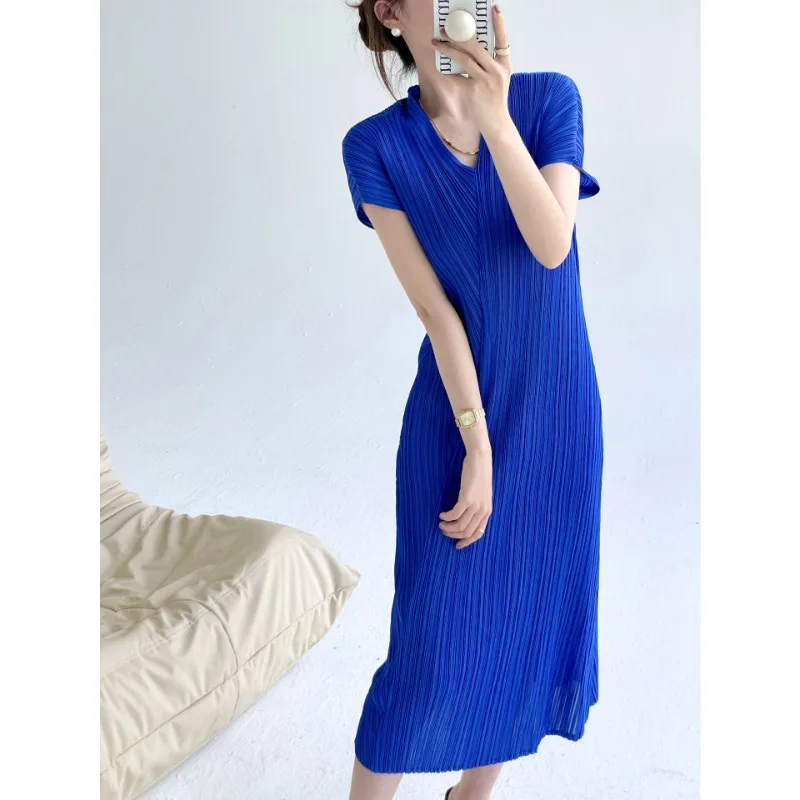 Женское плиссированное платье GGHK Miyake элегантное приталенное средней длины с