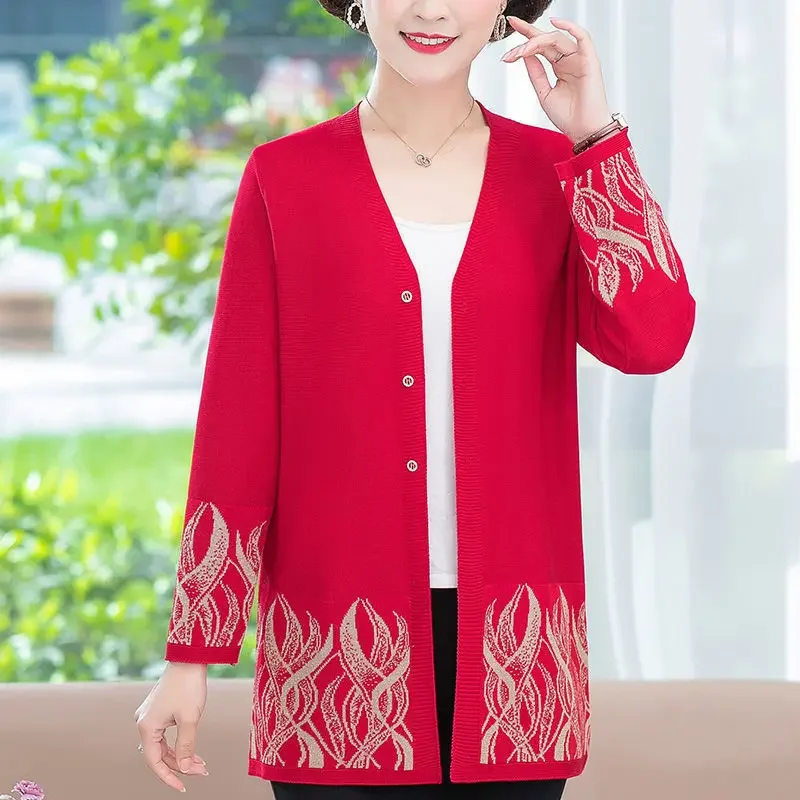 Новинка осени 2024 стильная куртка для женщин среднего и пожилого возраста вязаный