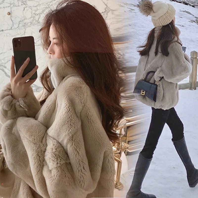 

Imitation Fur Plush Coat Short Hooded Lamb Fur Coat Women's Autumn and Winter Imitation Otter Rabbit Fur Plushed Thick Jacket