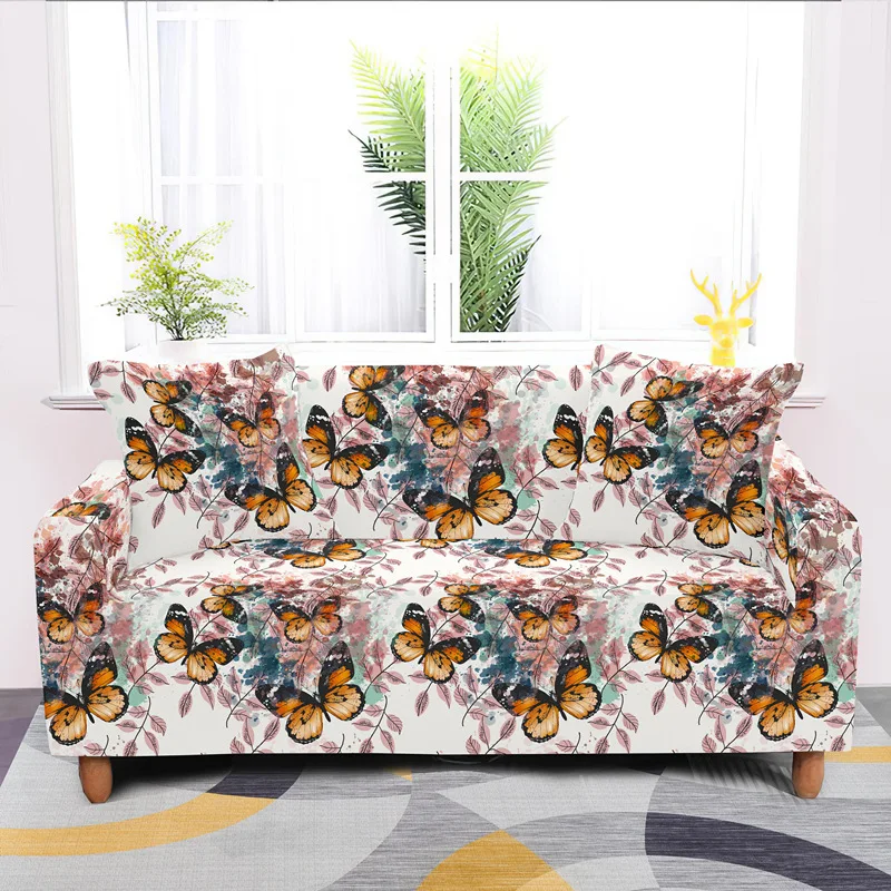 

Butterflies Print Elastic Sofa Cover Anti-fouling All Inclusive Sofa Chaise Cover Lounge Household L Shape Sectional Sofa
