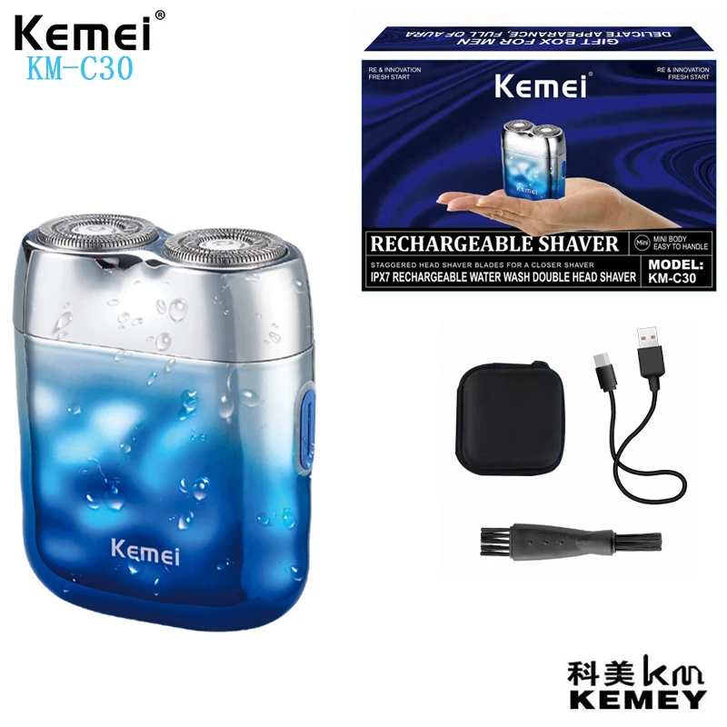 Kemei KM-C30 Quick Charging Mini Design Mens Blade Double Kn