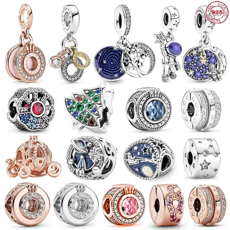 

2022 New 925 Sterling Silver Blue Space Galaxy Collection Charm Beads fit Original Pandora Bracelets DIY Women's Jewelry