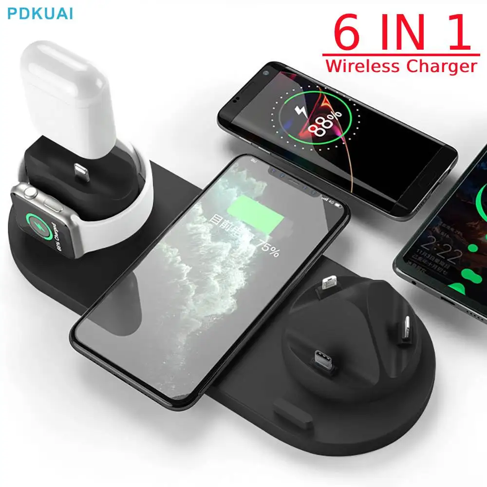 

Беспроводное зарядное устройство 6 в 1, подставка для iPhone 13 12 11 XS XR 8, док-станция для быстрой зарядки для Airpods Pro Apple Watch iWatch 7 6