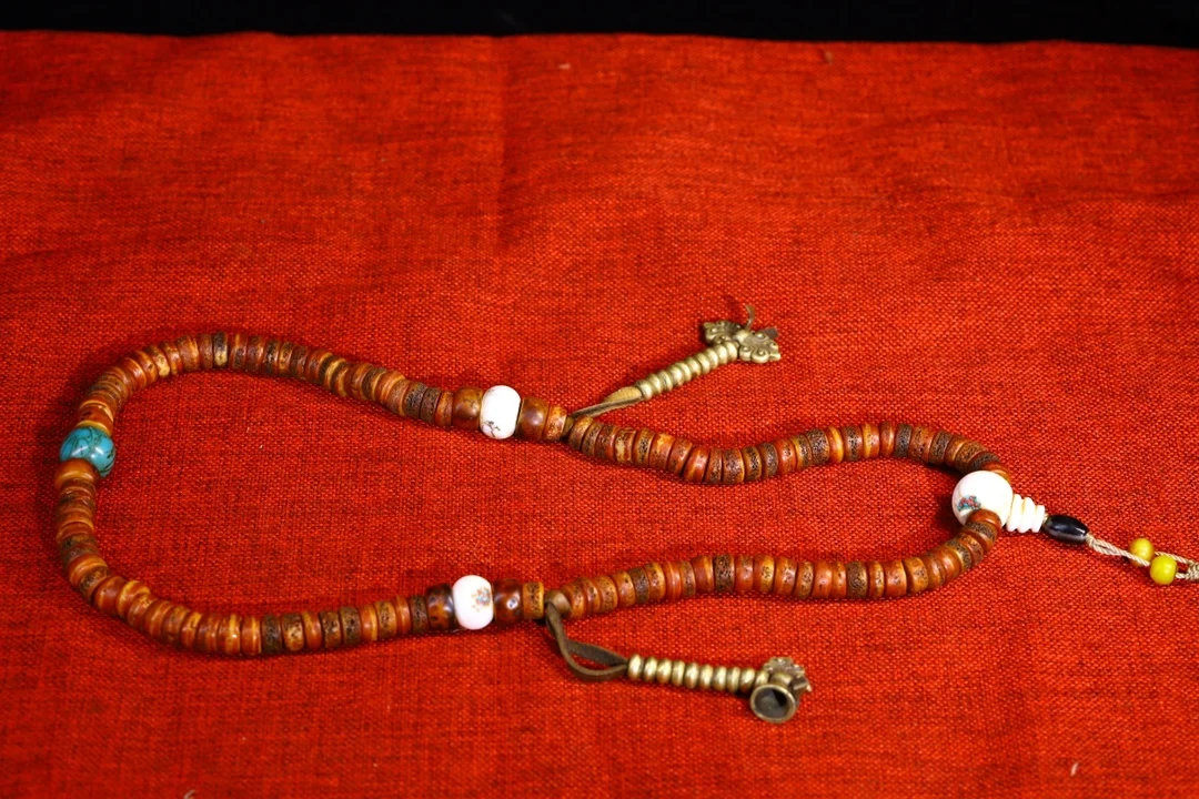 

18"Tibet Temple Collection Old Yak bone production 108 Buddha beads Necklace Pendant Amulet Dharma Town house Exorcism