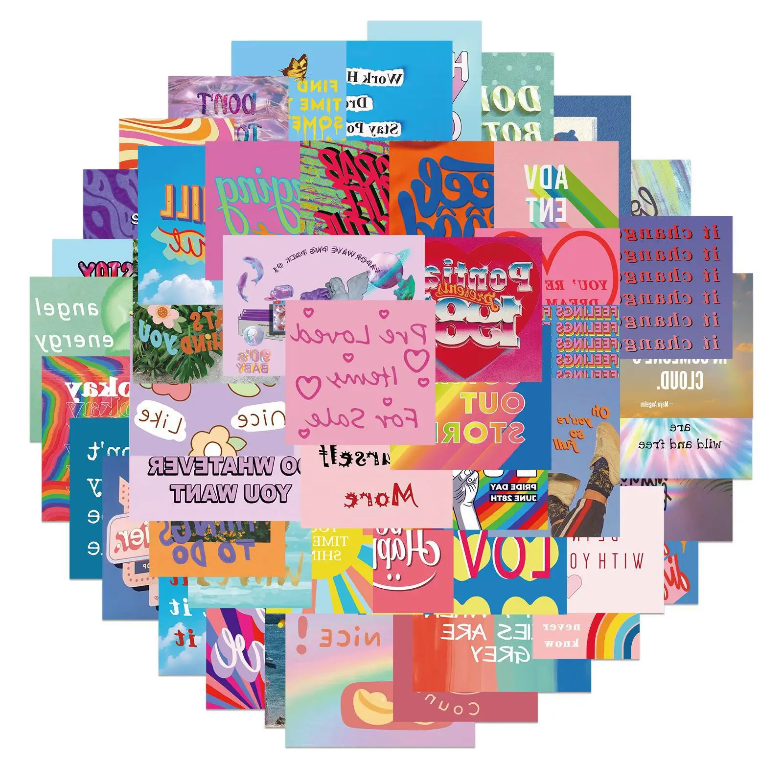 

50 Pcs Cartoon Wordart Stickers Creative Letter Graffiti Sticker Refrigerator Teens Kids Adults Gift Vinyl Waterproof Decals