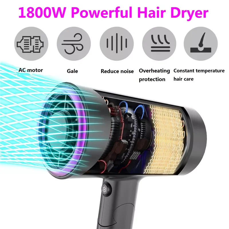 1800W Hair Dryer Household Heating and Cooling Air Hair Dryer home Appliances High Power Anion anti-static Modeling tools enlarge