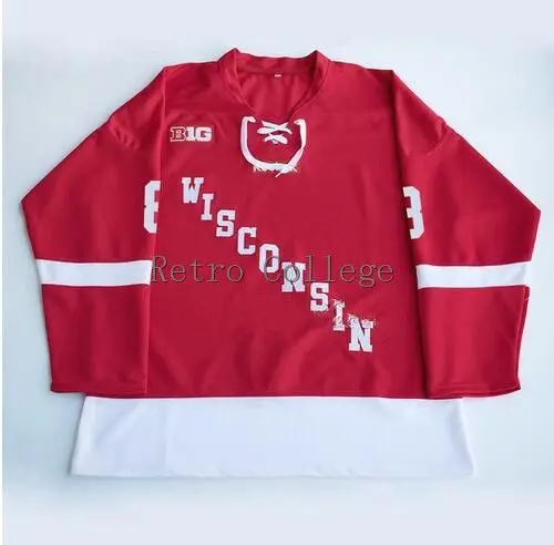 

Wisconsin 17 Ryan McDonagh 8 Joe Pavelski Red College Badgers Hockey Jersey Embroidery Stitched Customize any number and name