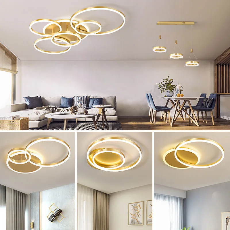 

Rings Ceiling Modern LED Chandelier Lighting For Decorative Living Room Dimmable Indoor Lamps Parlor Foyer Lustres Luminaire