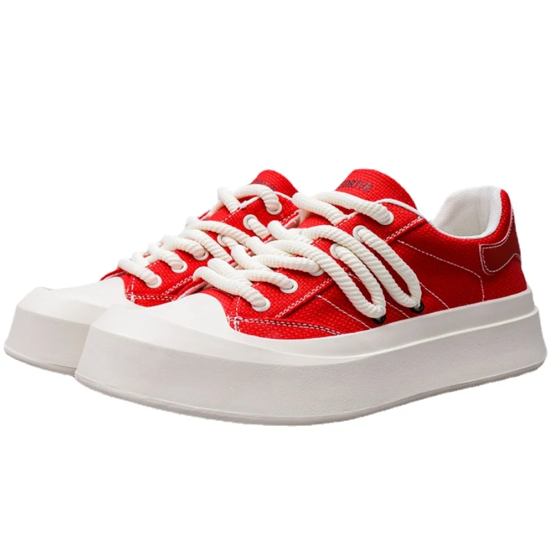 

Модные мужские туфли из красной парусины Ins, удобные и дышащие повседневные туфли на толстой подошве