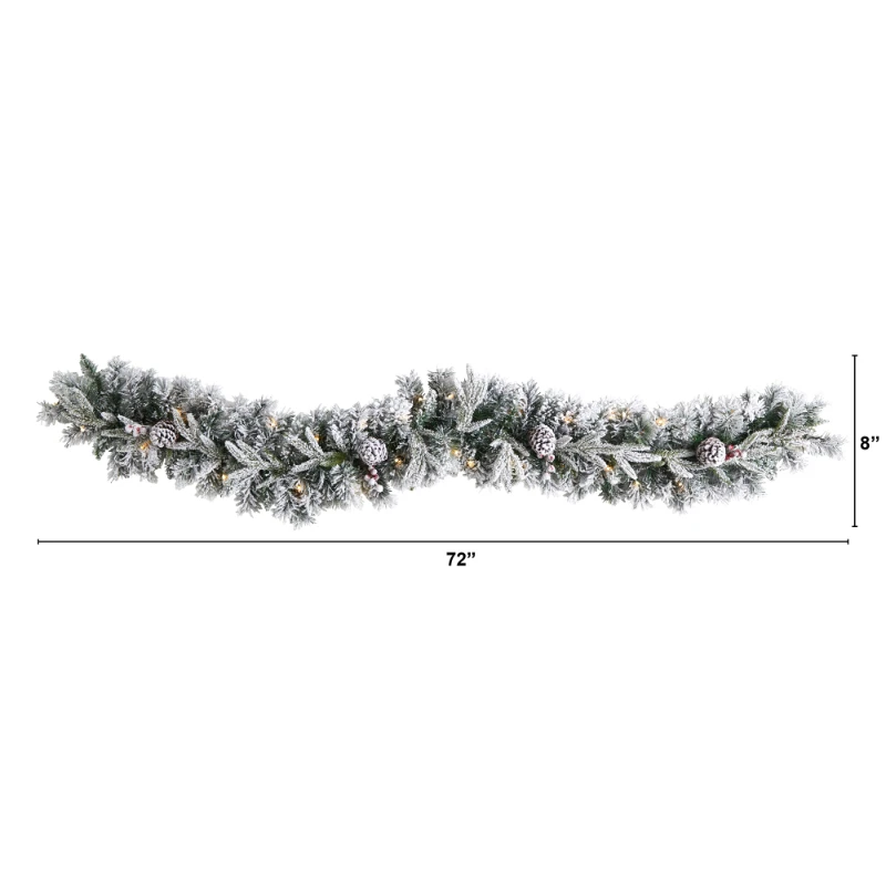 

Flocked Pine White Prelit LED Battery Operated Garland, 72