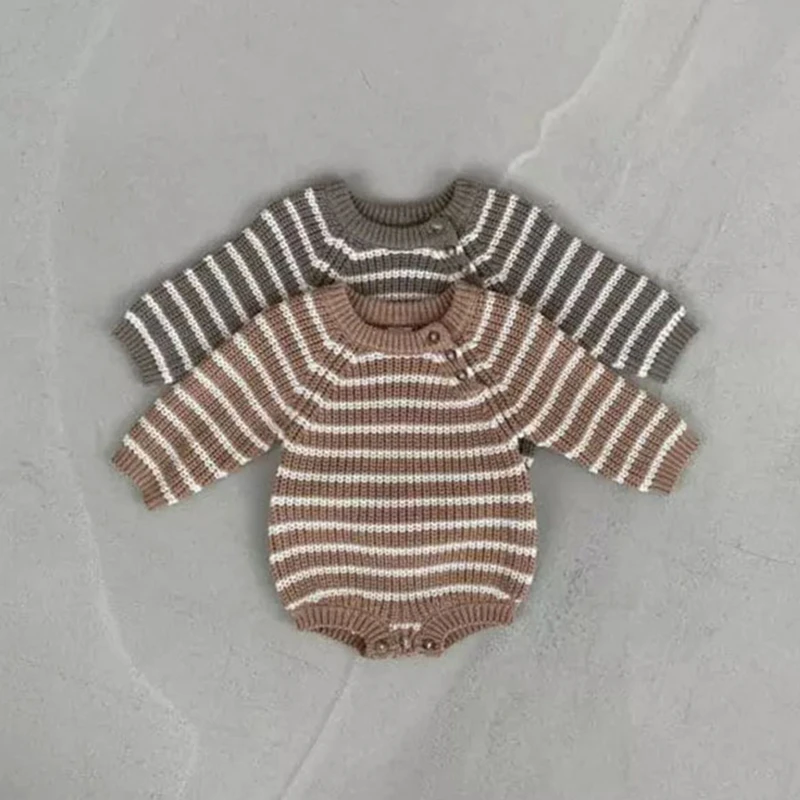 

Infant Baby Girl Knitted Bodysuits Autumn Boy Casual Striped Rompers Playsuits for Newborns Long Sleeve Kids Clothes Girls 0-24M