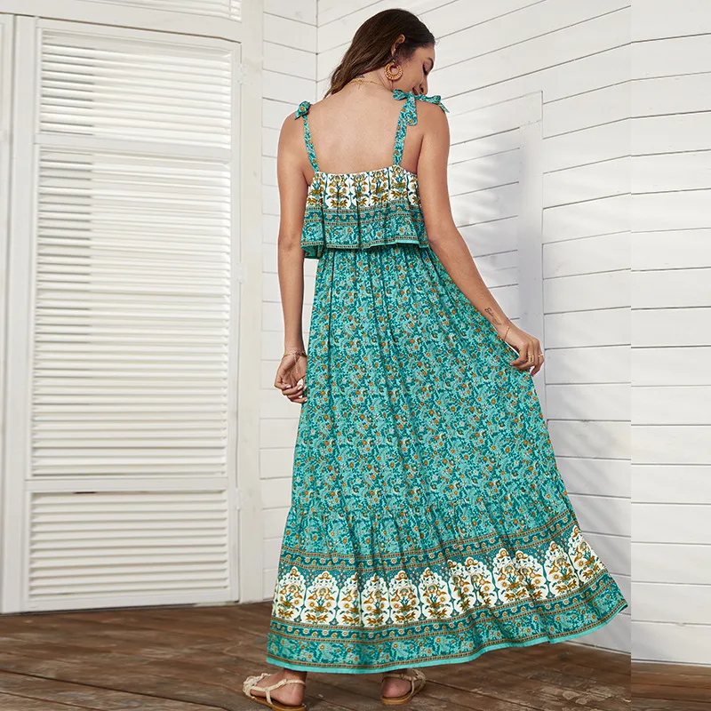 

Women Sling Floral Long Dresses Arrival Summer Boho Sleeveless Party Beach Floarl Print Maxi Dress Vintage Casual Sundress Lace