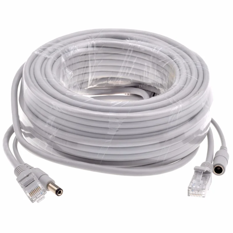 

5M/10M/15M/20M/30M Ethernet Cable CAT5/CAT-5e RJ45 + DC Power Gray Cables for IP Network Camera NVR CCTV System