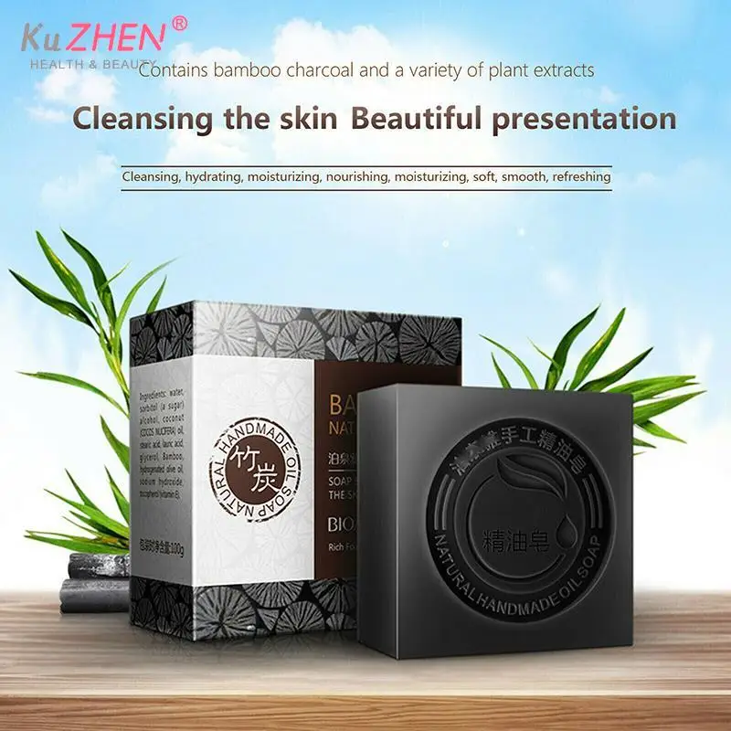 

100g Black Bamboo Charcoal Soap Face Body Clear Anti Bacterial Tourmaline Remover Acne Soap Charcoal Savon Deep Cleansing