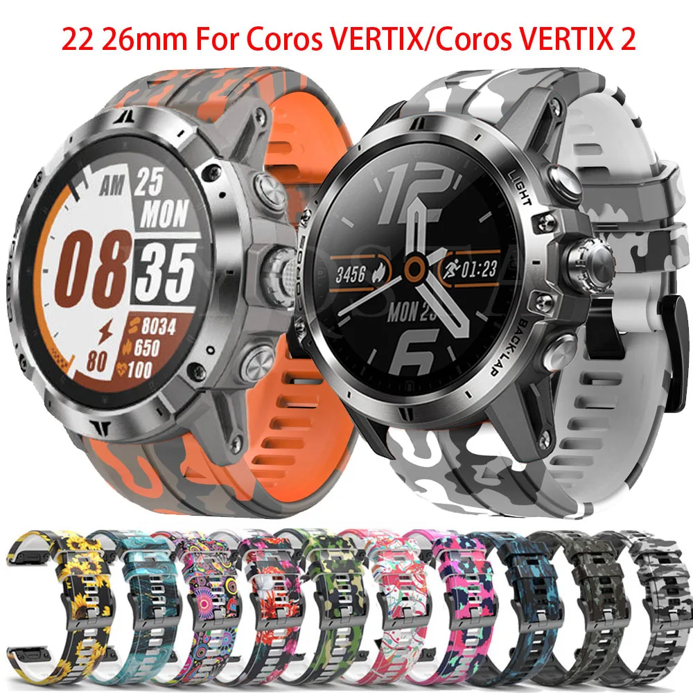 

22 26mm Printed Smart Watchband For Garmin Fenix 7 7X 5 5X 6 6X Pro/Coros VERTIX/VERTIX 2 Quick Release Strap Silicone Bracelet