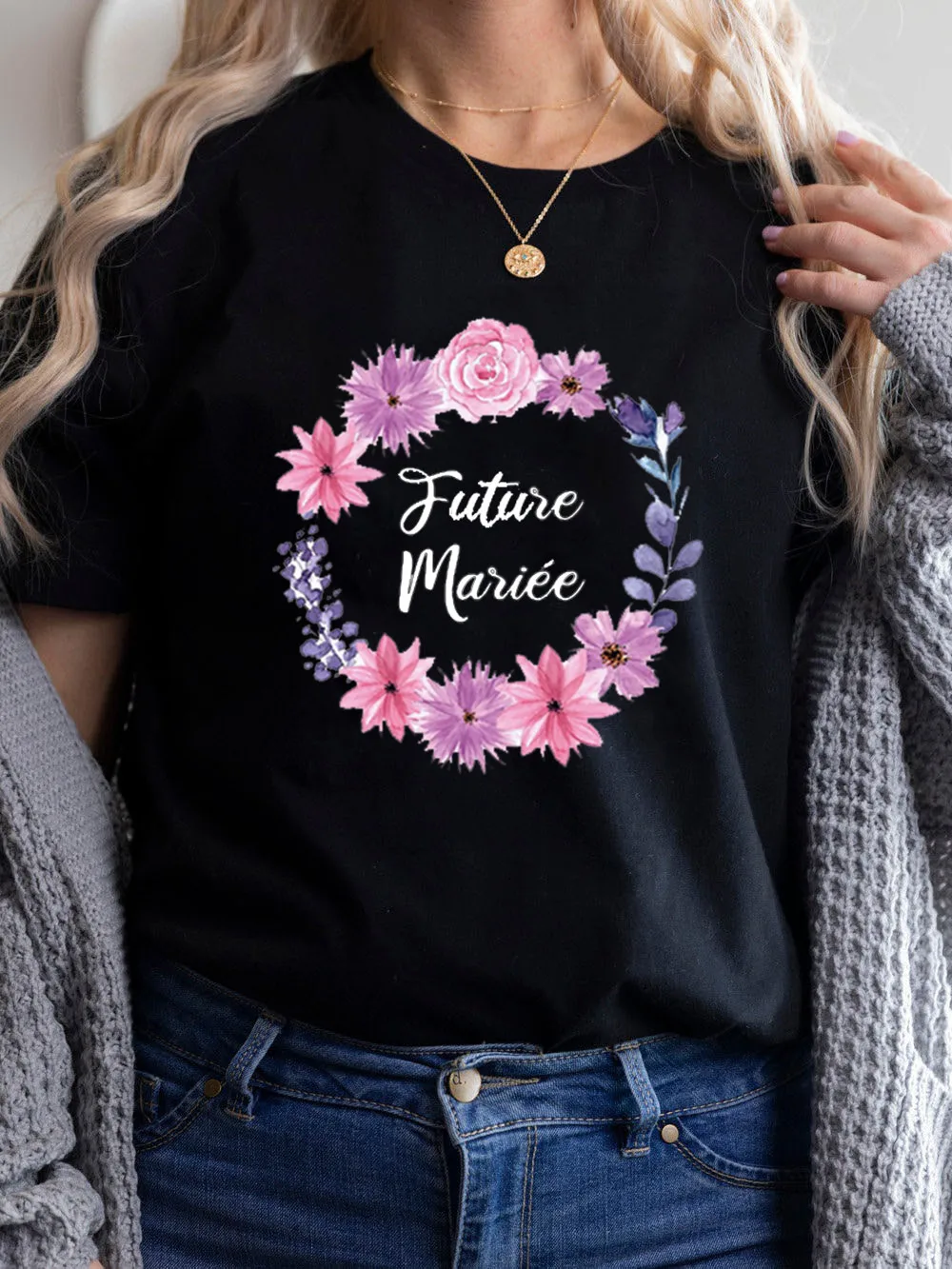 

Flower Future Mariee Gropu Party Brides Women France T-shirt Girl Wedding EQUIPE De La Mariee Female Tops Tees