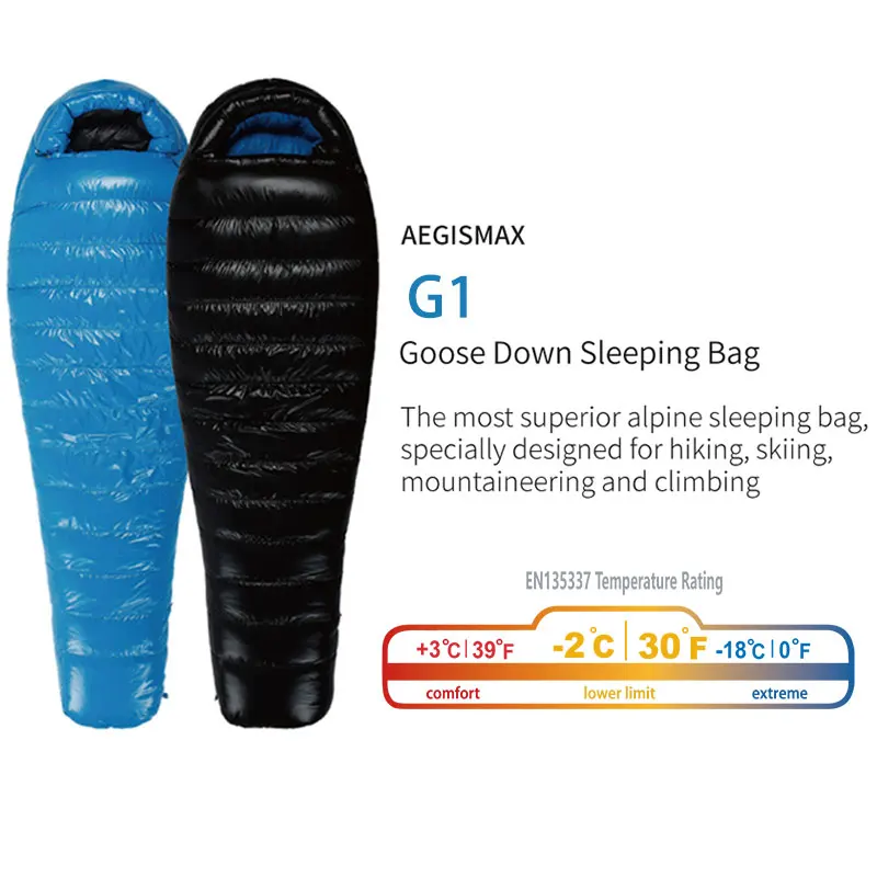 

2022 New AEGISMAX G1 Adult Outdoor Ultralight Camping 800FP White Goose Down Mummy Spring Autumn Sleeping Bag