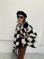 womens checkerboard design of new fund of 2022 autumn winters is brief paragraph more fashionable coat han edition fluffy coat