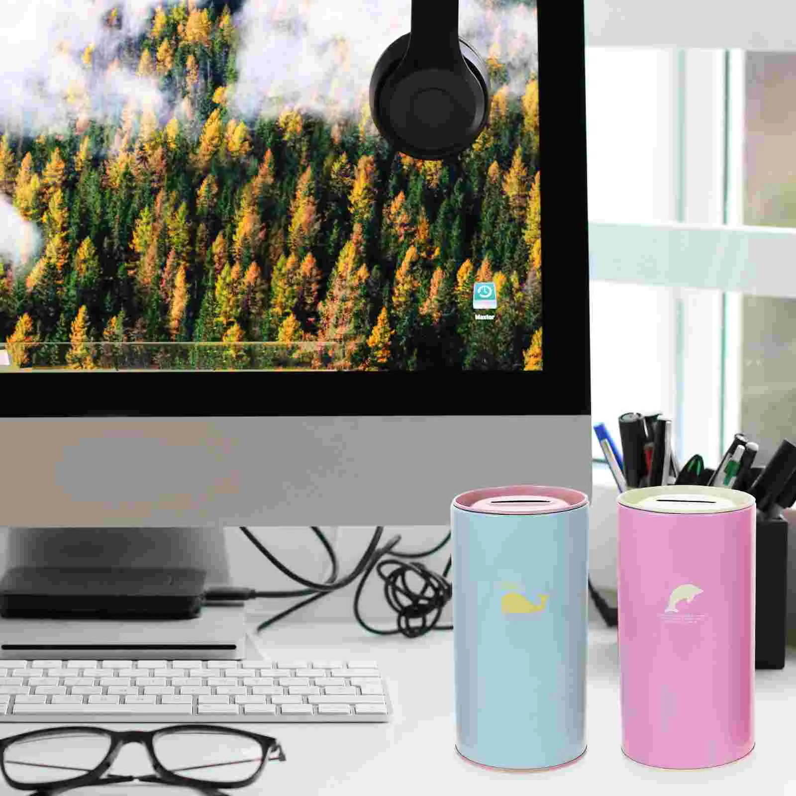 

4 Pcs House Piggy Bank Unbreakable Cartoon Metal Tinplate Anti-fall Money Jar Coin Tabletop Child