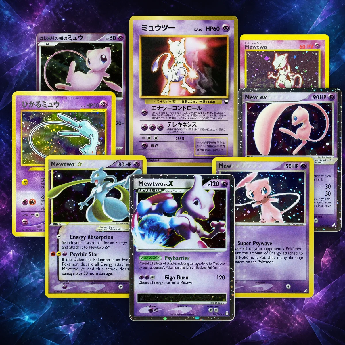 Фото Набор промо-карт PKM Proxy 10th Movie (BS) CoroCoro Promo Mewtwo/Mew Holo & Non-Holo, редкие коллекционные карты, подарки и игрушки PTCG №1