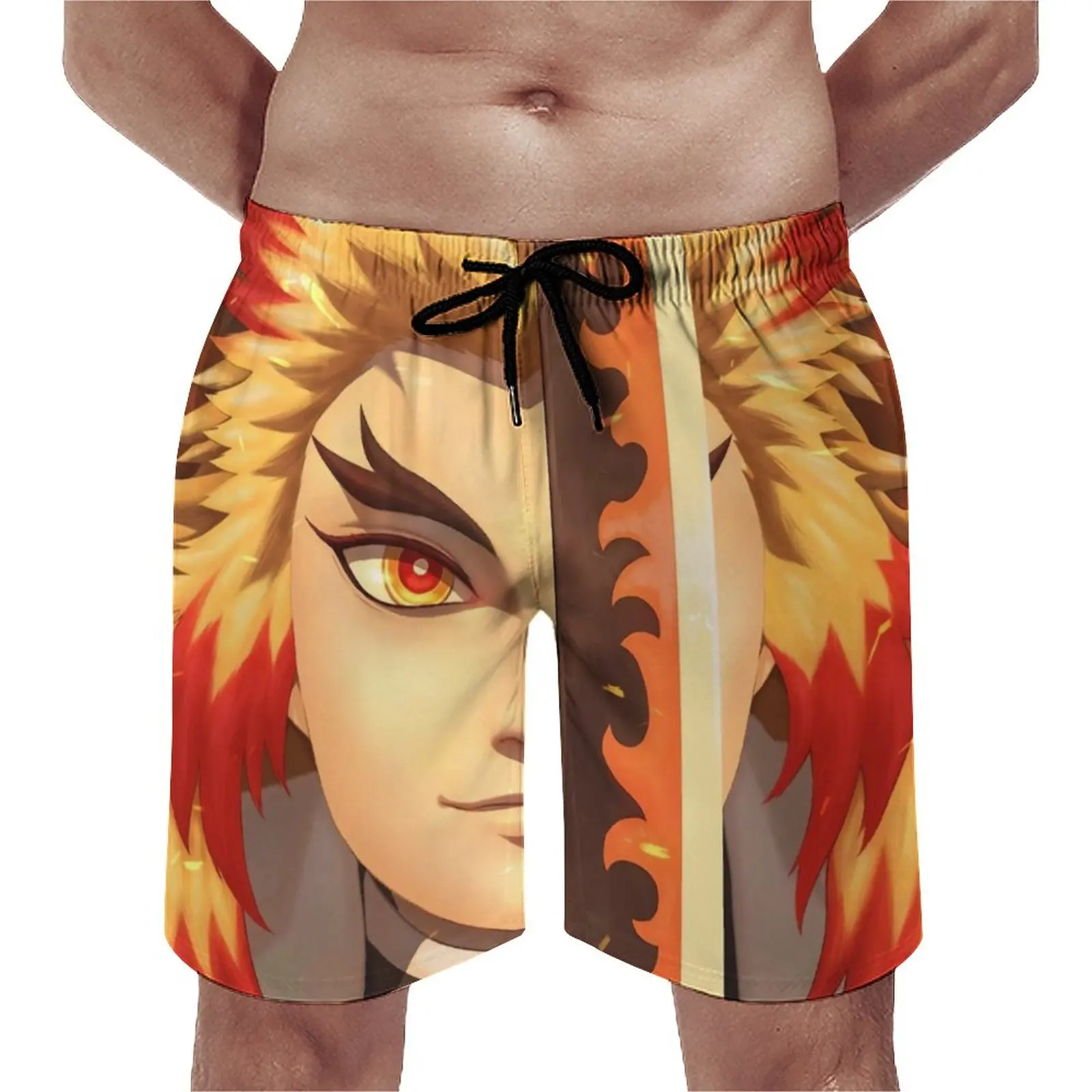 

Summer Board Shorts Anime Demon Slayer Sports Rengoku Kyojuro Design Beach Short Pants Vintage Fast Dry Beach Trunks Plus Size