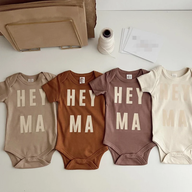 

Детский хлопковый комбинезон, с коротким рукавом и круглым вырезом