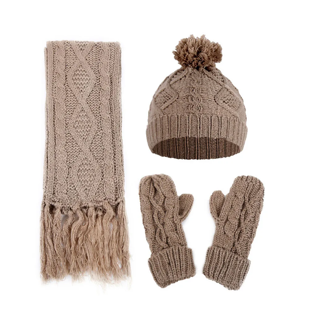

Warm Winter Artificial Woolen Set Casual Windproof Knitted Hat Scarf AND Gloves