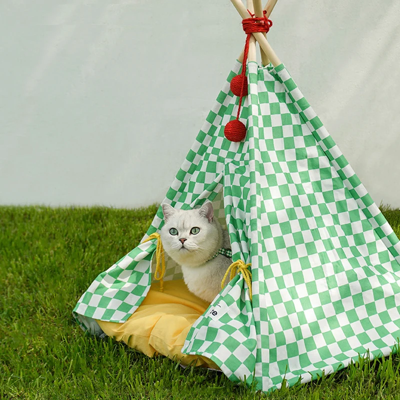 Pet Teepee Dog Cat Bed Tent with Thick Cushion Portable Puppy Houses Washable Dog or Cat Houses for Small Dogs and Cats