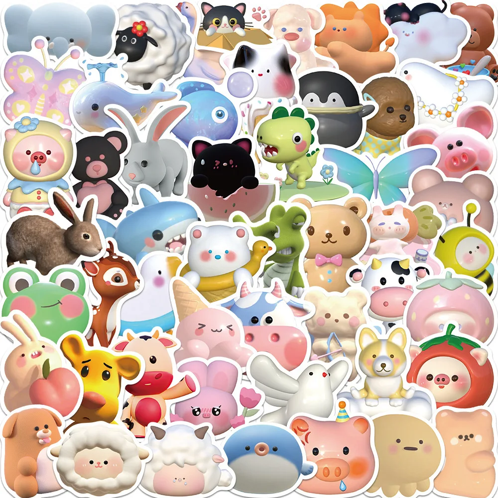 

50pcs 3D Cute Animal Sticker DIY Decorative Suitcase Notebook Waterproof Sticker Pack Laptop Skin Kawaii Stickers Toys for Girls