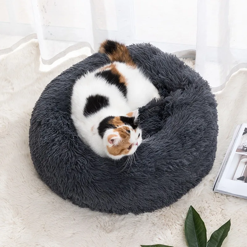 Кошачье гнездо круглый мягкий лохматый коврик для котят чихуахуа домашняя