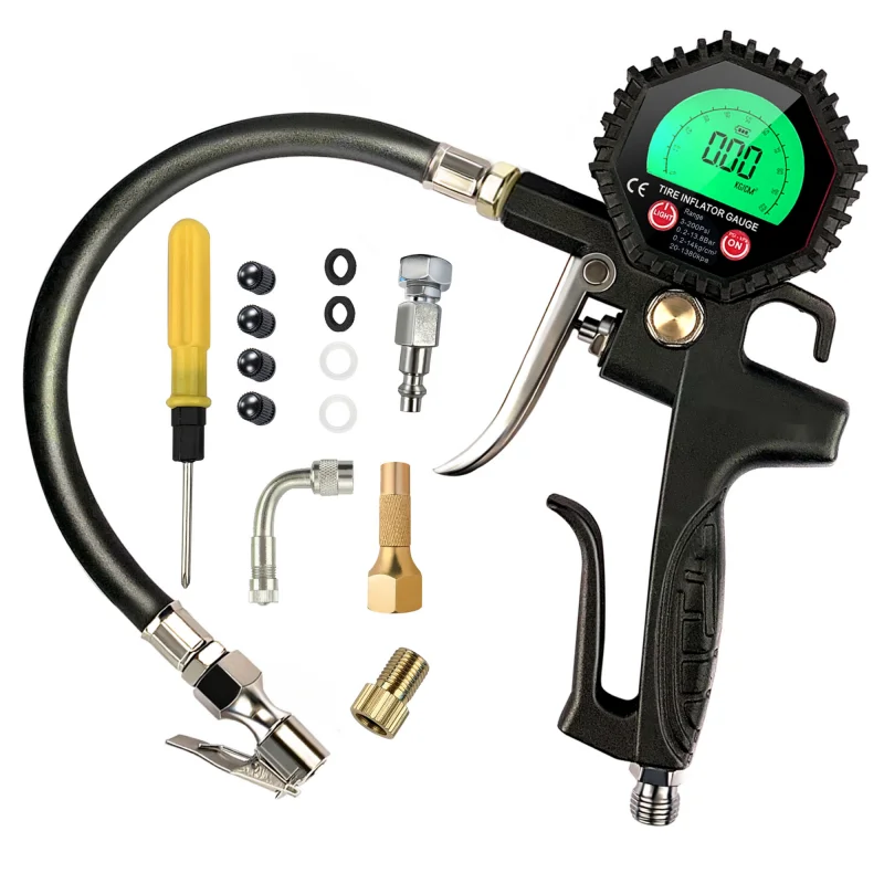 

Car Digital Tire Inflator Gauge 200PSI with LCD Pressure Guage 360° Universal Rotating Air Rubor Hose US EU Auto Accessories CE