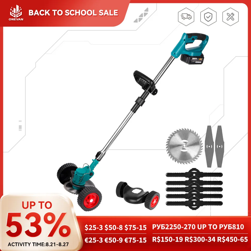 

1500W 12000PRM Electric Lawn Mower Cordless Grass Trimmer Length Adjustable Foldable Cutter Garden Tools For Makita 18V Battery