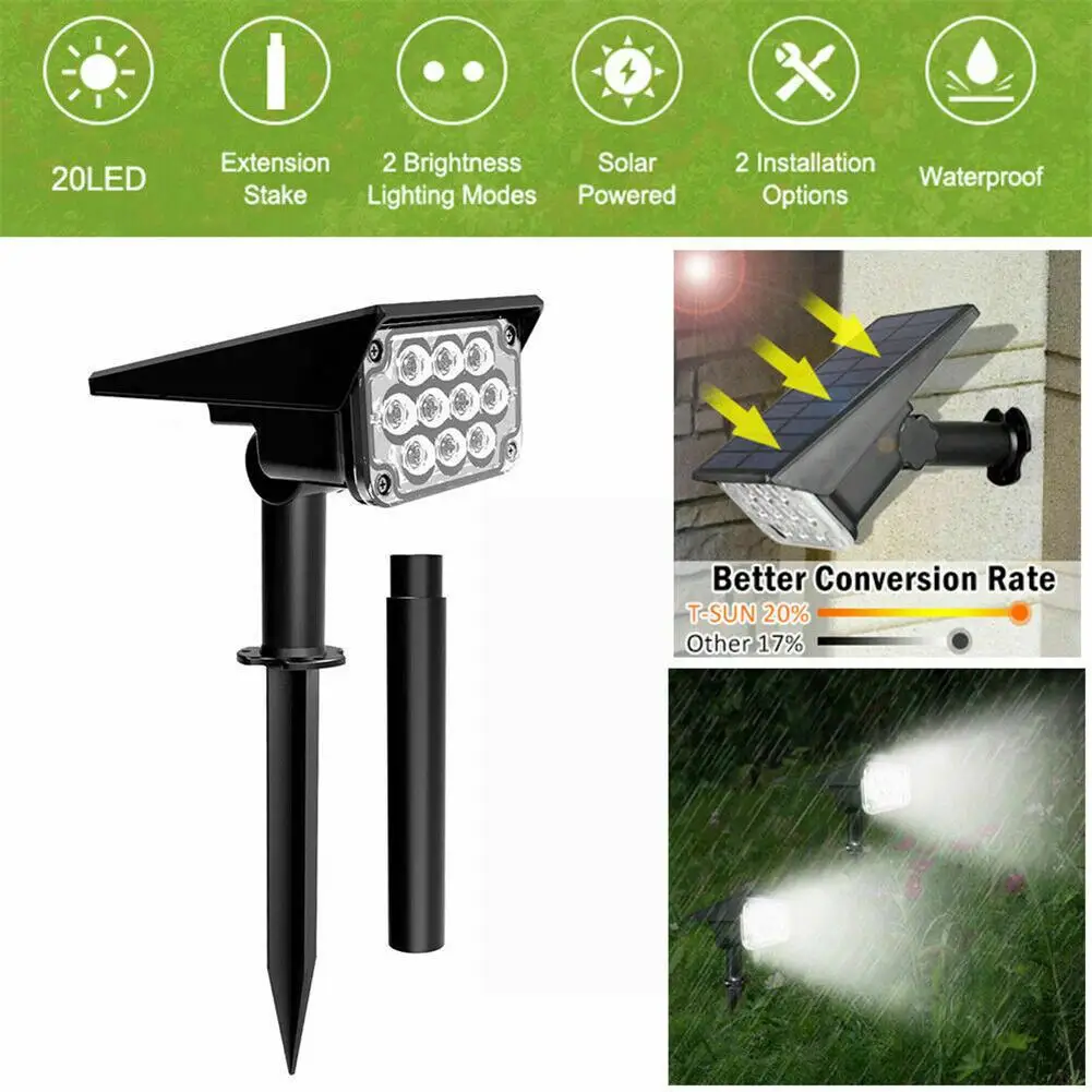 20 Led Solar Spotlights Outdoor Solar Powered Lamp Waterproof Energy Saving Landscape Light Garden Pathway Wall Lamp