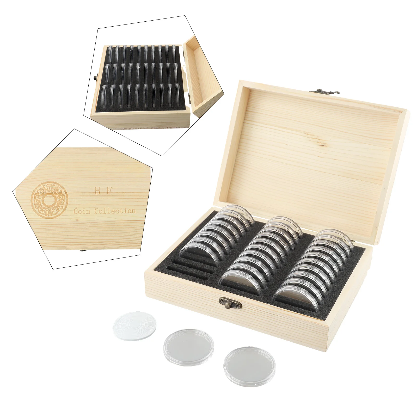 

Ящик для хранения монет с регулируемой подставкой 30/50/100 шт. регулируемые деревянные памятные коробки искусственная Коллекция держатель для монет