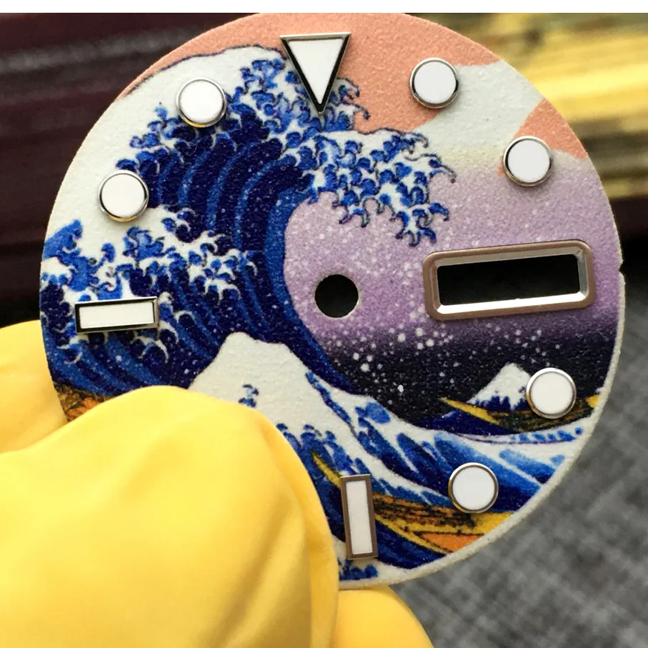 28.5mm Dial Kanagawa Dial For NH36a Automatic Movement Diving Conversion Watch Dual Date Dial Full Luminous Round Studs