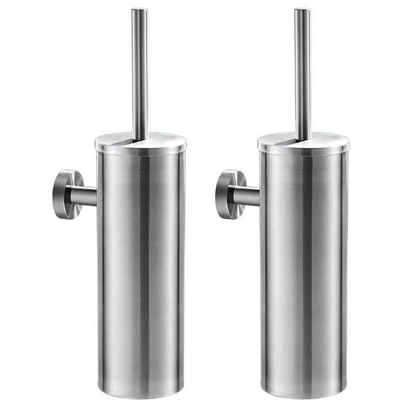 

2X Toilet Brush For Cleaning Black Color With Stainless Steel Wall Mounted Brush Holder Chromed Finish