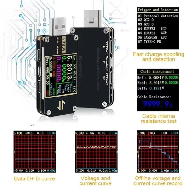 USB-тестер FNB38 стандартный измеритель тока и напряжения QC4 + PD3.0 QC2.0 PPS FCP SCP AFC триггер