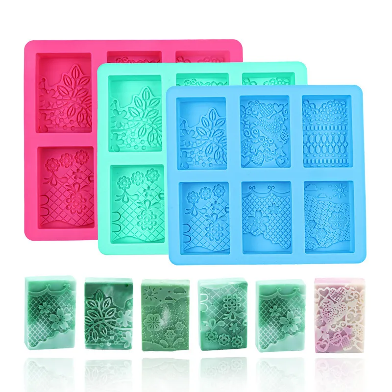 

New Silicone Lace Pattern Soap Mold Long Handmade Square Soap Scented Plaster Candle Mold DIY Home Pastry Baking Tool Supplies