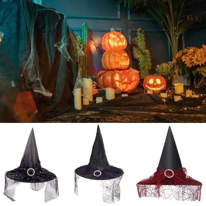 

Witch Hat With Veil Party Hats Adults Kids Wizard Hat Magican Hat Halloween Decorations For Home Xmas Gifts