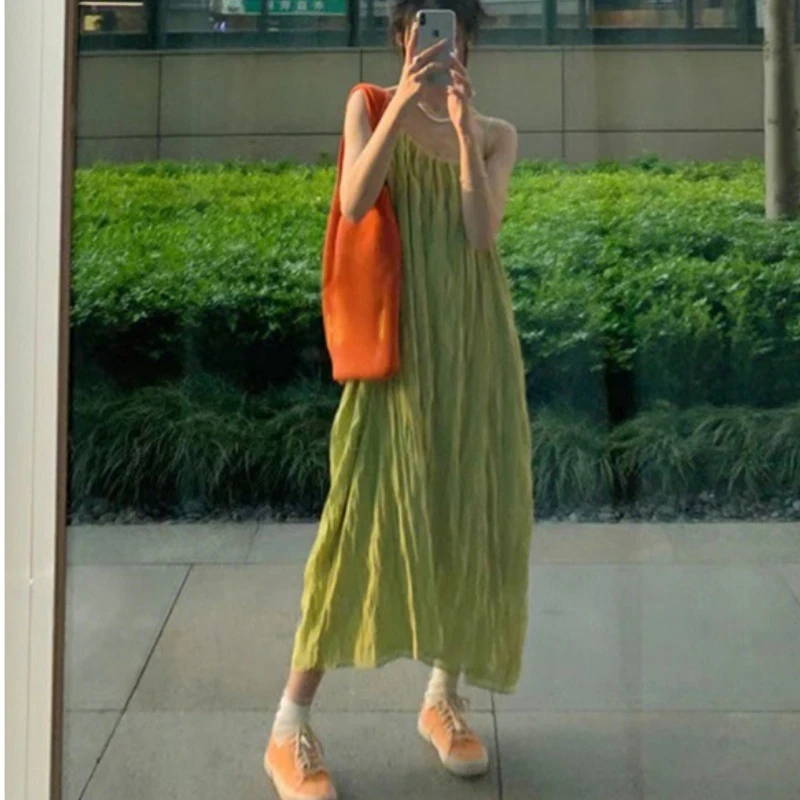 

Новинка лета 2023, облегающее платье, женское зеленое нежное милое свободное платье для праздника, платье для девочки