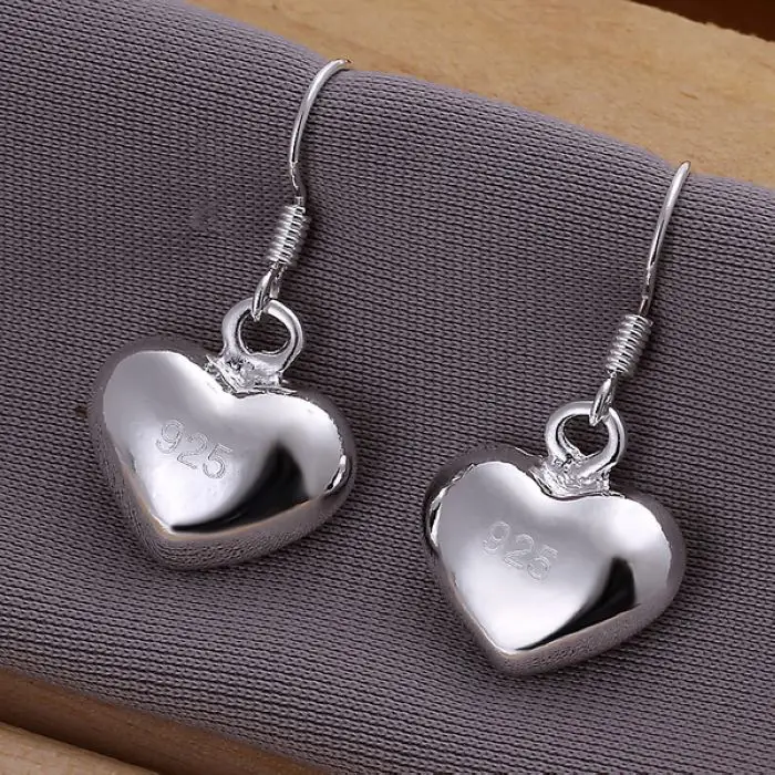 Серьги-подвески женские из серебра 925 пробы с сердечками