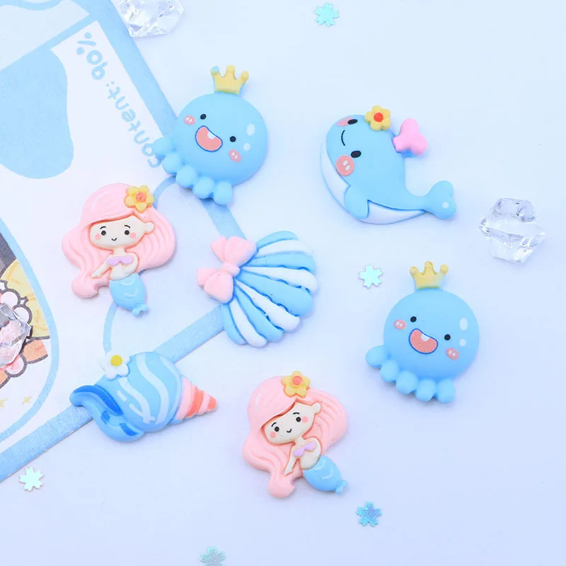 

10PCS Cartoon Ocean Series Shells Blue Whale Resin Accessories DIY Homemade Cream Gel Resin Accessories Wholesale Headbands Hair