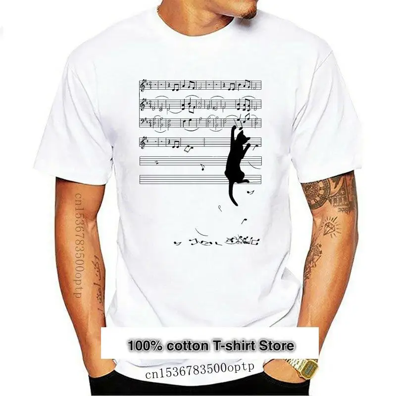

Camisetas de gato negro con notas musicales, nuevas