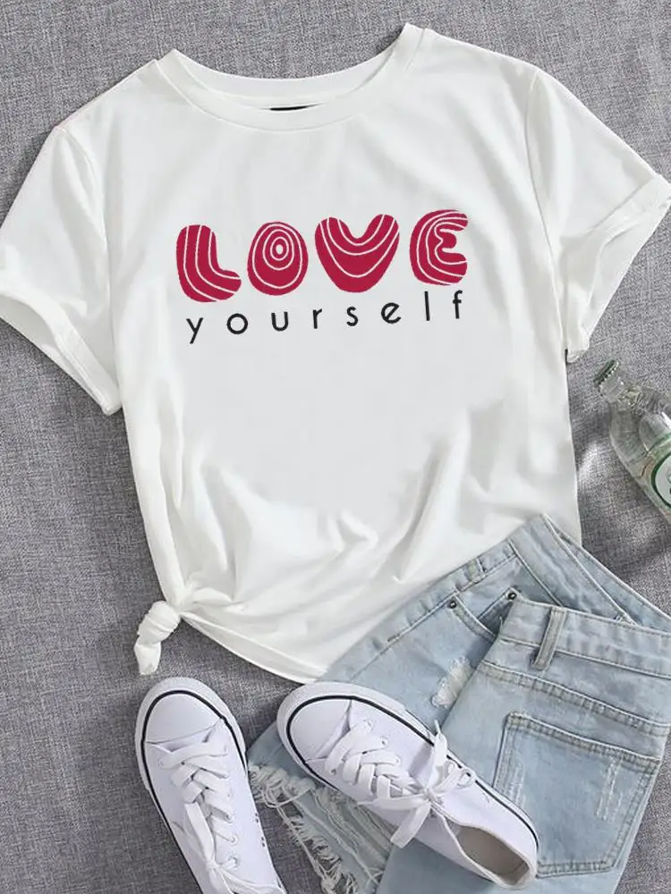 

T Shirt Clothing Female Fashion Tee Short Sleeve Printed Love Letter Style Trend 90s Women Top Casual Clothes Graphic T-shirts