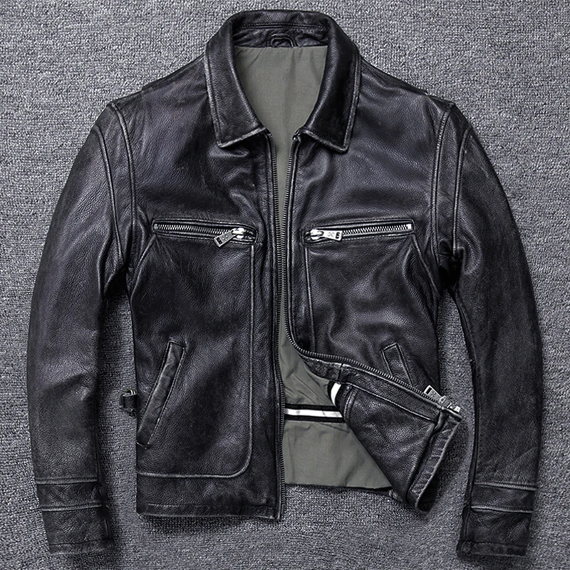 

Мужская кожаная куртка Dermis, черная винтажная куртка из натуральной кожи, высокого качества, лето 2019