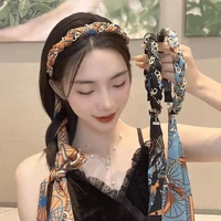 1 pc summer floral print long ribbon hairband pearl braided headband streamers hair hoop for girls korea sweets hair accessories
