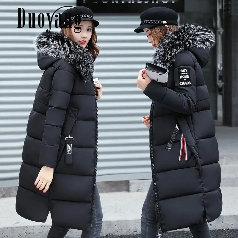 

Vrouw Down Jassen Winterjassen 2022 Fashion Lange Slanke Effen Jassen Vrouwen Parka Zip Bontkraag Vrouwen Kleding