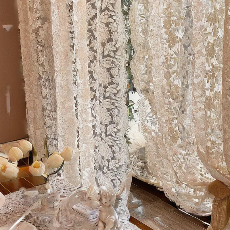 

Корейские кружевные шторы из полиэстера светло-желтого цвета