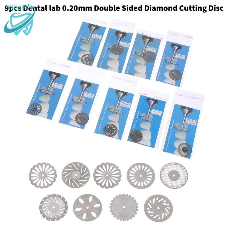 

9pcs Dental Lab 0.20mm Double Sided Diamond Cutting Disc For Separating Polishing Ceramic Crown Plaster Or Jade